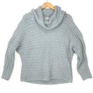 womens sweater size L light blue chunky‎ knit cowl neck Pink Rose acrylic